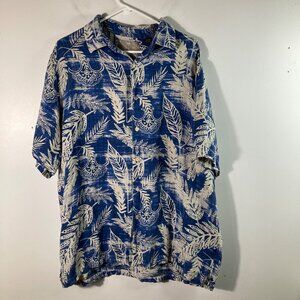 Mens Margaritaville Silk Linen Hawaiian Button Shirt Blue White 2XL Short Sleeve